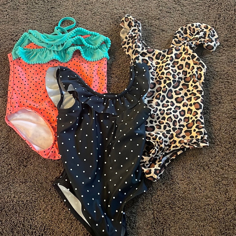 Bundle used 5t swim suits Polka dot (carters)  leopard/watermelon(cat and Jack )